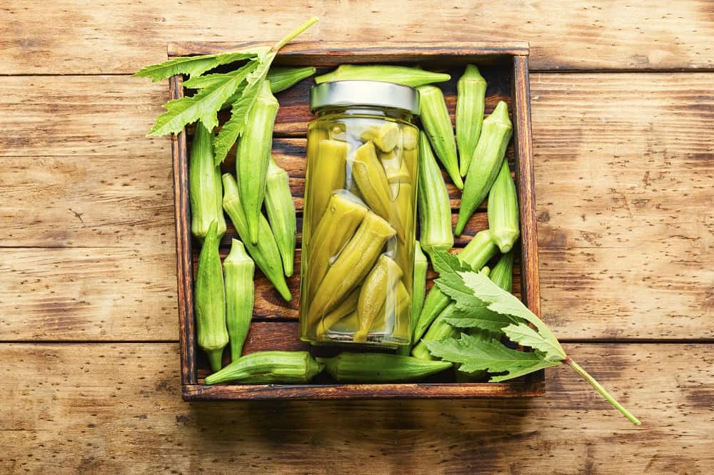 fresh and pickled okra on a platter